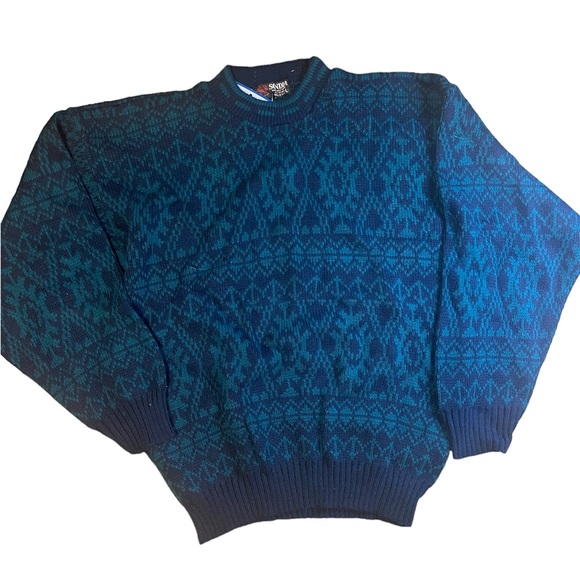 Vintage 90s Scandia Sweater Men’s Size L Navy Green Autumn Knit USA Made Fall - Picture 1 of 10
